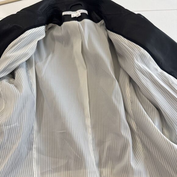 Veronica Beard Dickey Lamb Leather Blazer Jacket Cropped Black Gold Size 10 - Picture 15 of 15